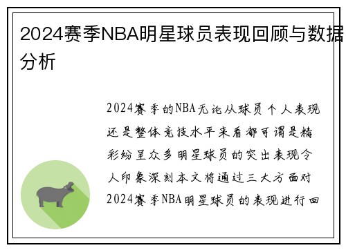 2024赛季NBA明星球员表现回顾与数据分析